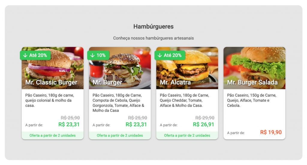 visualização de ofertas no cardápio do Hubt