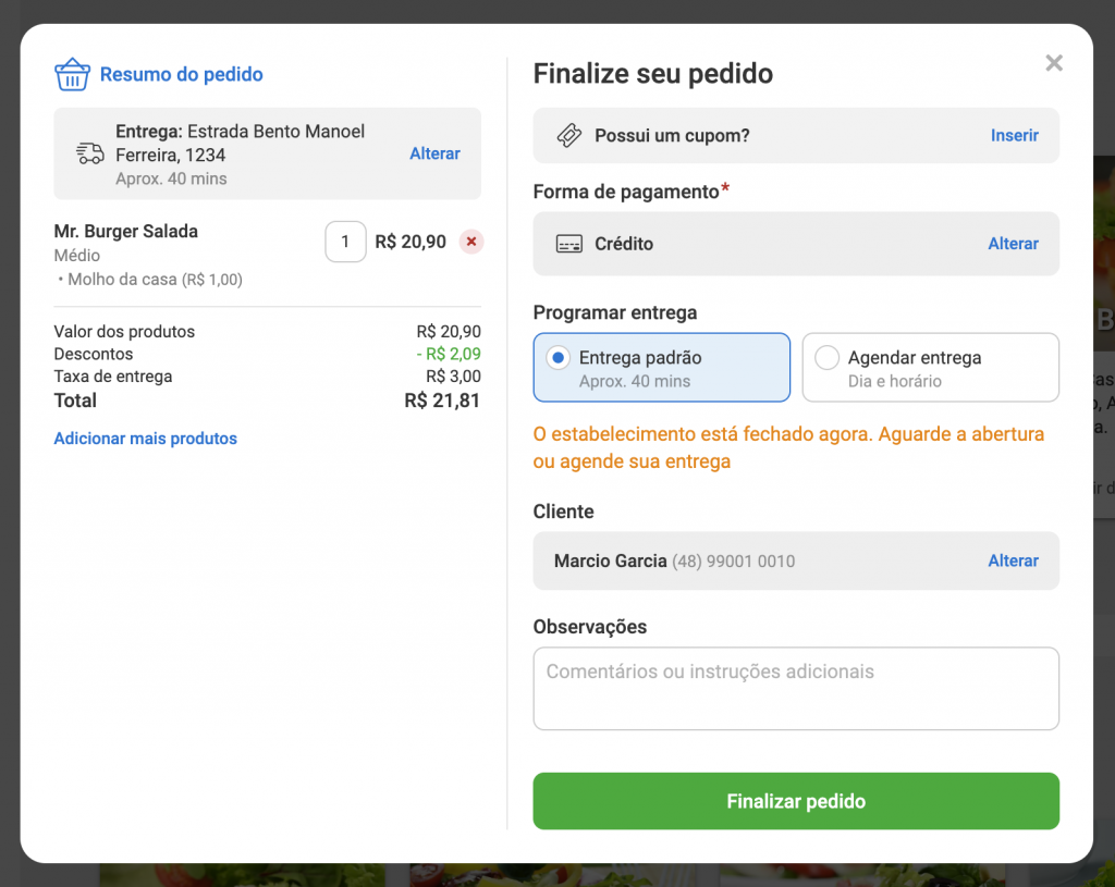loja fechada com agendamento disponível no hubt